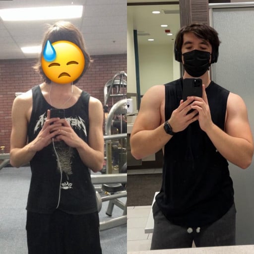 Before and After 60 lbs Muscle Gain 5 foot 11 Male 130 lbs to 190 lbs