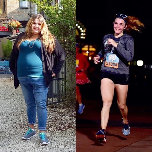 135 lbs Fat Loss Before and After 5 foot 7 Female 313 lbs to 178 lbs