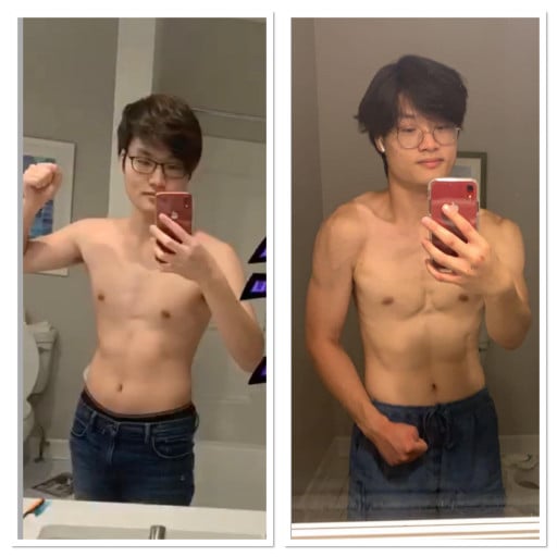 Before and After 12 lbs Muscle Gain 6'1 Male 143 lbs to 155 lbs