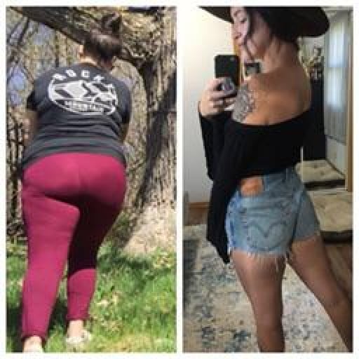 A before and after photo of a 5'6" female showing a weight reduction from 207 pounds to 157 pounds. A respectable loss of 50 pounds.