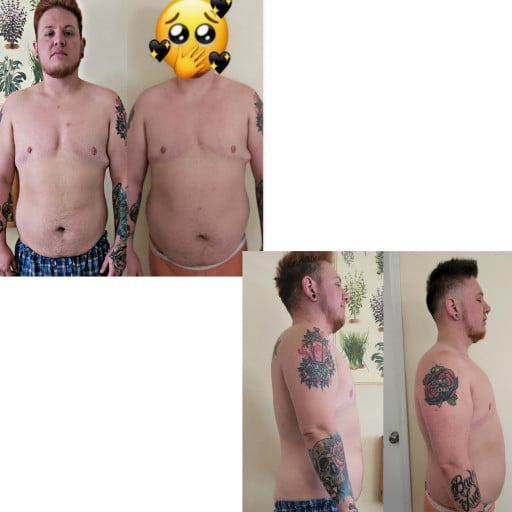 A photo of a 5'4" man showing a weight cut from 240 pounds to 201 pounds. A net loss of 39 pounds.