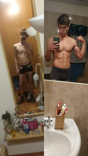 Progress Pics of 44 lbs Weight Gain 6'3 Male 143 lbs to 187 lbs