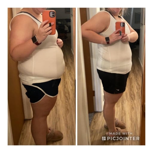 Before and After 25 lbs Weight Loss 5 foot 3 Female 243 lbs to 218 lbs