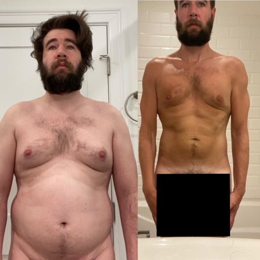 Before and After 50 lbs Weight Loss 5 feet 11 Male 215 lbs to 165 lbs