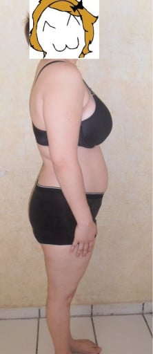 A progress pic of a 5'7" woman showing a snapshot of 176 pounds at a height of 5'7
