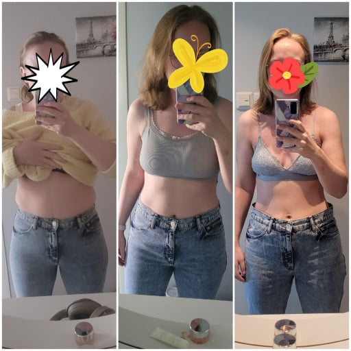 A before and after photo of a 5'8" female showing a weight reduction from 186 pounds to 160 pounds. A total loss of 26 pounds.