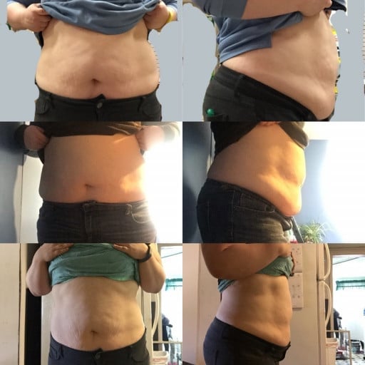 22 lbs Fat Loss Before and After 5 foot 2 Female 245 lbs to 223 lbs