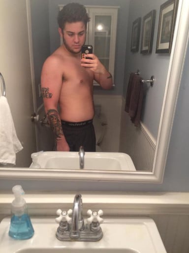 A picture of a 5'10" male showing a fat loss from 225 pounds to 185 pounds. A net loss of 40 pounds.