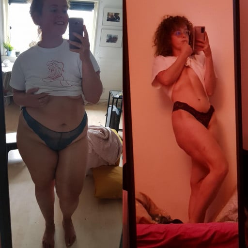 5 foot 7 Female Before and After 84 lbs Weight Loss 229 lbs to 145 lbs