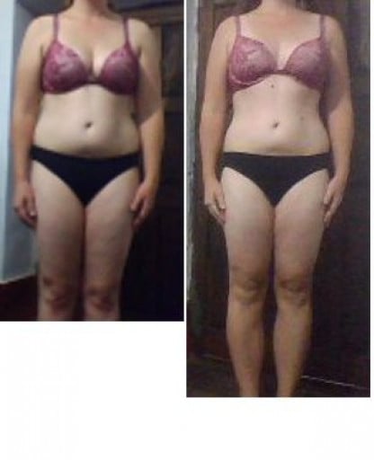 A progress pic of a 5'6" woman showing a fat loss from 185 pounds to 160 pounds. A net loss of 25 pounds.