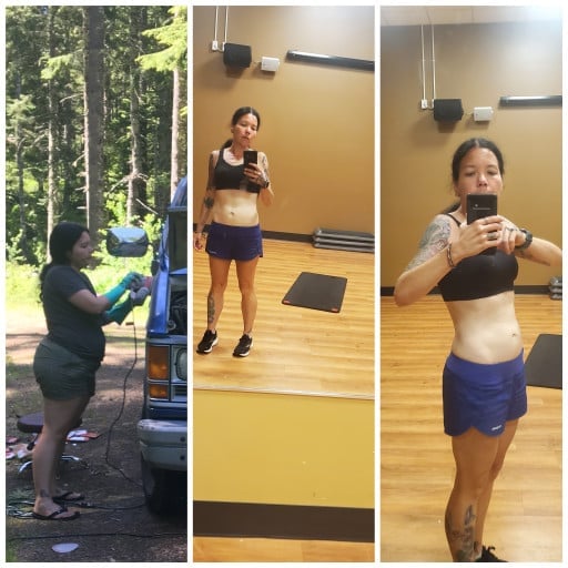 Before and After 77 lbs Weight Loss 5 foot 4 Female 200 lbs to 123 lbs