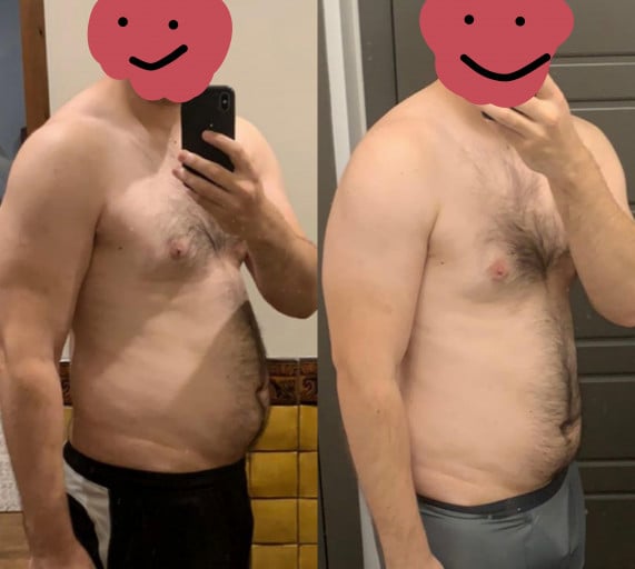 A picture of a 6'5" male showing a weight loss from 275 pounds to 263 pounds. A net loss of 12 pounds.