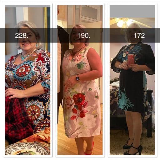 5'2 Female Progress Pics of 56 lbs Weight Loss 228 lbs to 172 lbs