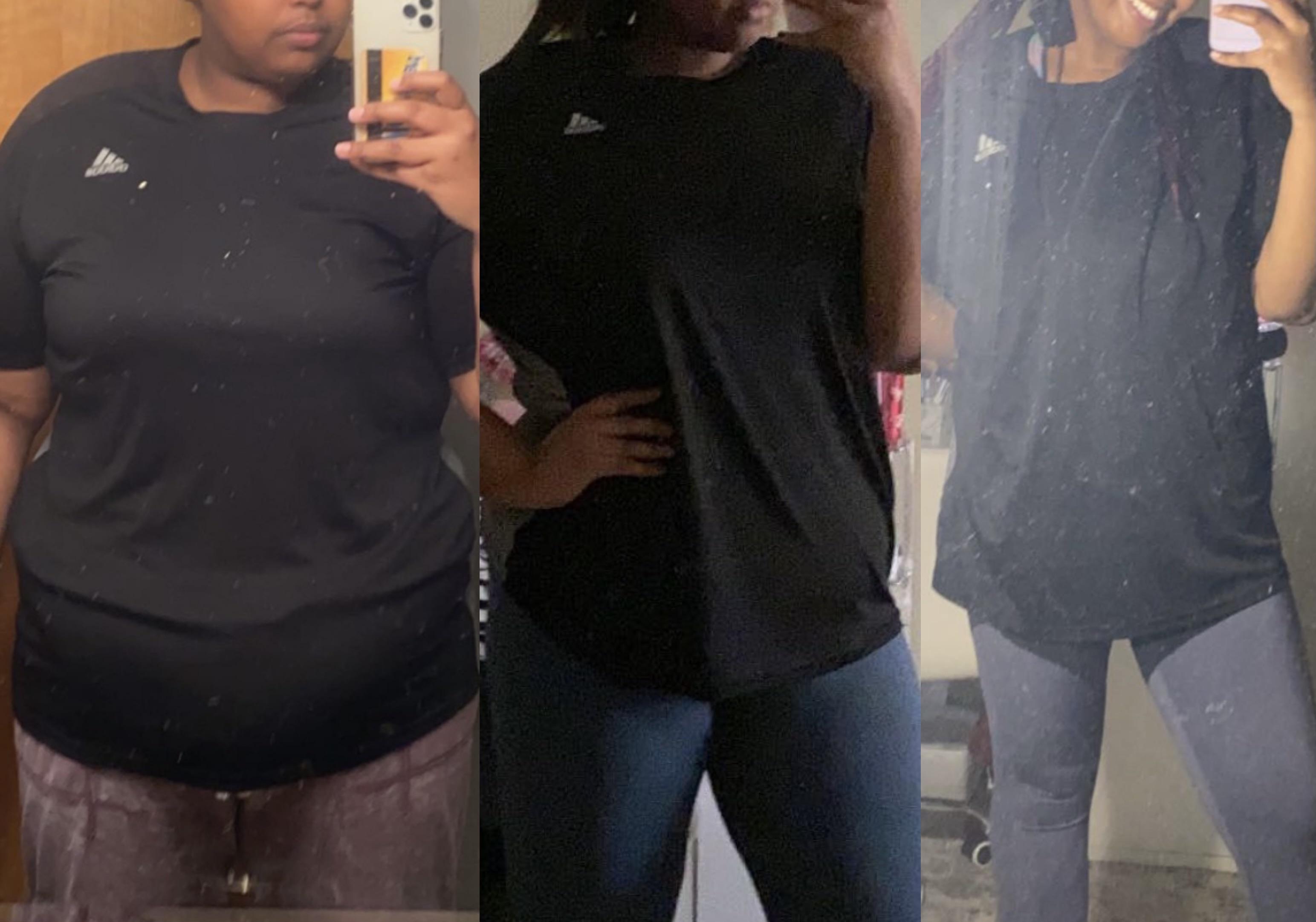 Before and After 100 lbs Weight Loss 5 foot 7 Female 299 lbs to 199 lbs