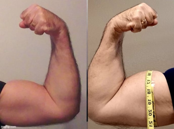 M/63/5'9"[200lbs to 175lbs] Lost 25lbs but added some bicep & forearm size.