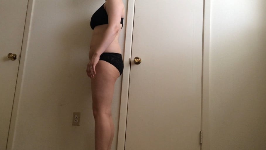 A progress pic of a 5'4" woman showing a snapshot of 136 pounds at a height of 5'4