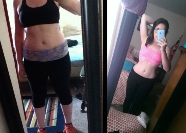 A picture of a 5'2" female showing a weight loss from 145 pounds to 128 pounds. A respectable loss of 17 pounds.