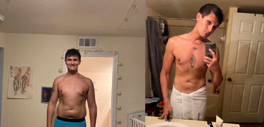 55 lbs Fat Loss Before and After 6 feet 3 Male 240 lbs to 185 lbs