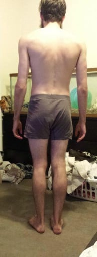 A before and after photo of a 5'8" male showing a snapshot of 125 pounds at a height of 5'8