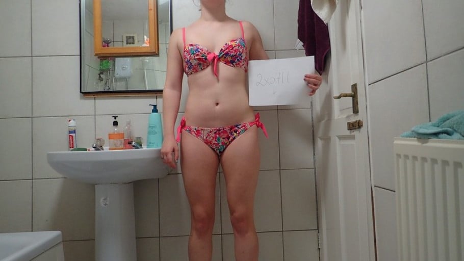 A picture of a 5'7" female showing a snapshot of 143 pounds at a height of 5'7