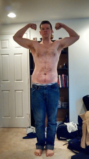 A progress pic of a 6'4" man showing a weight reduction from 243 pounds to 200 pounds. A total loss of 43 pounds.