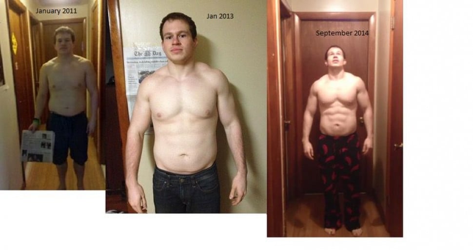 A photo of a 5'8" man showing a weight reduction from 185 pounds to 172 pounds. A net loss of 13 pounds.