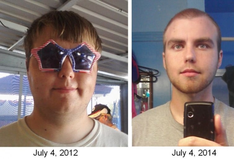 A picture of a 6'1" male showing a fat loss from 279 pounds to 183 pounds. A total loss of 96 pounds.