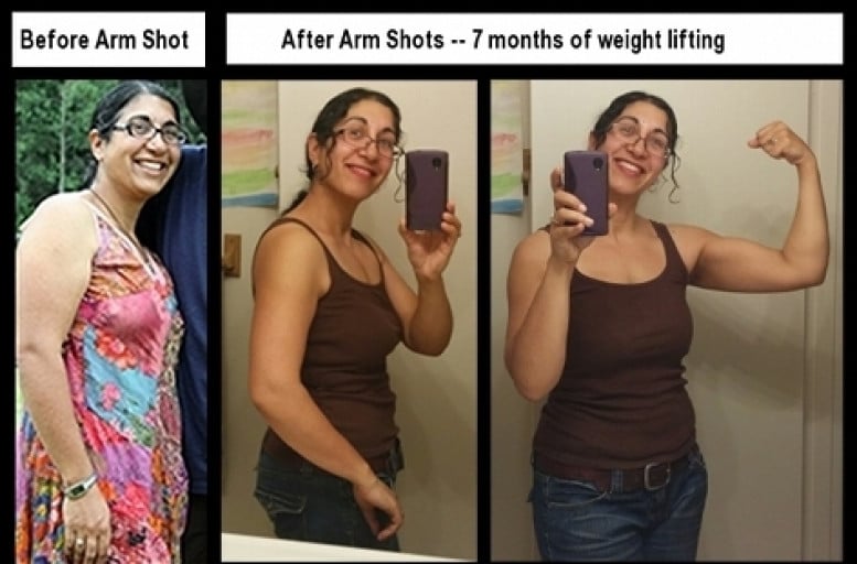 A progress pic of a 5'5" woman showing a fat loss from 204 pounds to 154 pounds. A net loss of 50 pounds.