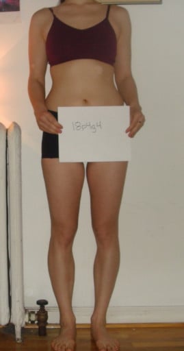 A photo of a 5'8" woman showing a snapshot of 143 pounds at a height of 5'8