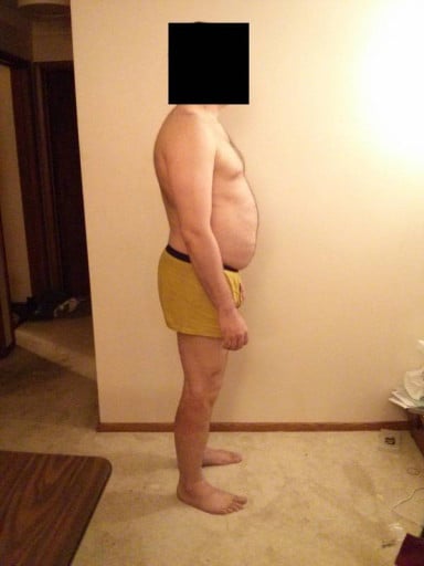 A before and after photo of a 6'2" male showing a snapshot of 247 pounds at a height of 6'2