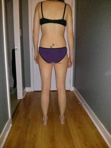 A progress pic of a 5'8" woman showing a snapshot of 135 pounds at a height of 5'8