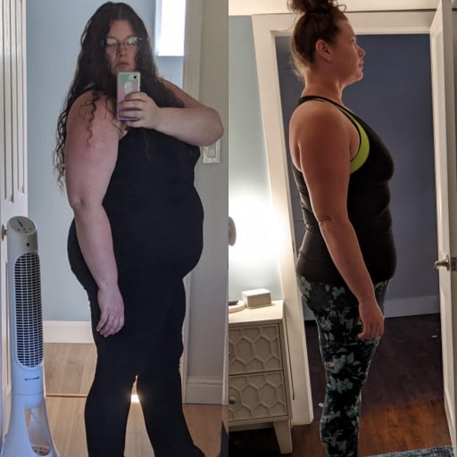 Before and After 100 lbs Fat Loss 5'10 Female 350 lbs to 250 lbs
