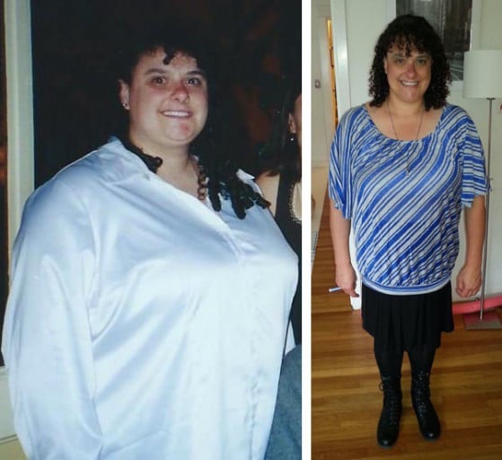 A picture of a 5'6" female showing a weight loss from 247 pounds to 187 pounds. A net loss of 60 pounds.