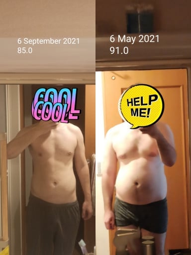 A picture of a 5'9" male showing a weight loss from 202 pounds to 188 pounds. A respectable loss of 14 pounds.