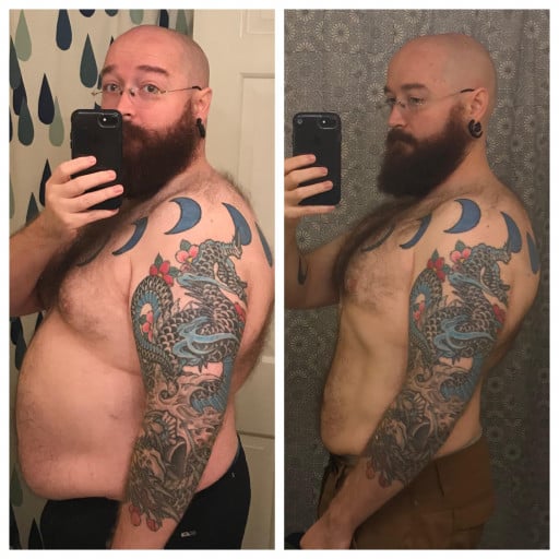Before and After 62 lbs Weight Loss 5'7 Male 247 lbs to 185 lbs