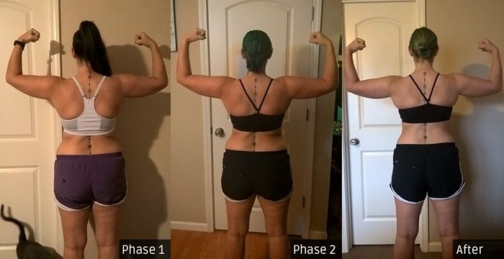 A progress pic of a 5'6" woman showing a weight cut from 180 pounds to 169 pounds. A net loss of 11 pounds.