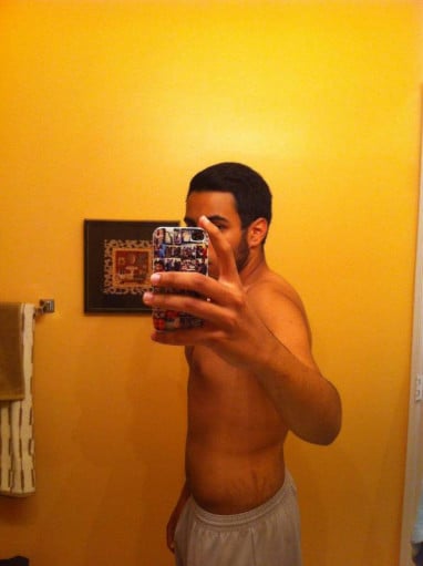 A progress pic of a 5'9" man showing a weight reduction from 210 pounds to 168 pounds. A respectable loss of 42 pounds.