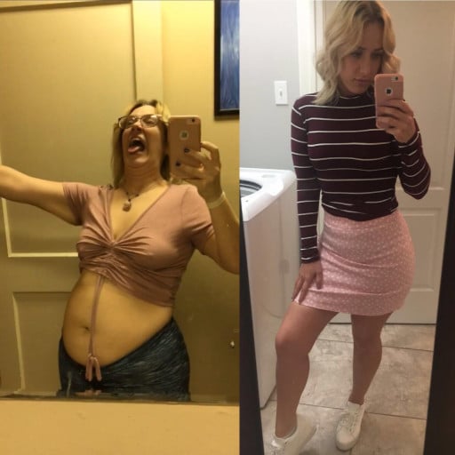 5 foot 1 Female Progress Pics of 42 lbs Fat Loss 170 lbs to 128 lbs