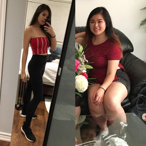 Before and After 35 lbs Weight Loss 5'6 Female 160 lbs to 125 lbs