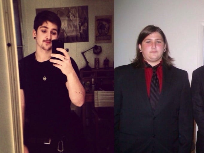 A photo of a 5'10" man showing a weight cut from 260 pounds to 185 pounds. A net loss of 75 pounds.