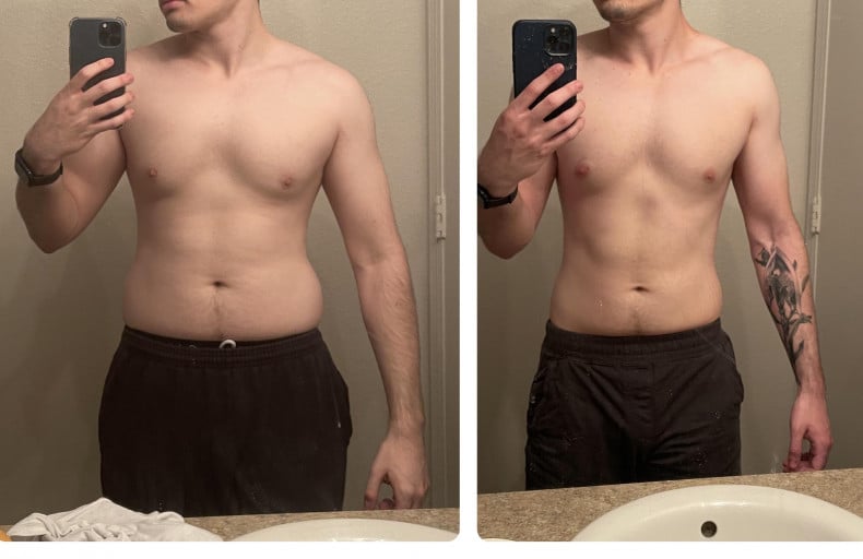 Before and After 7 lbs Weight Loss 5'10 Male 175 lbs to 168 lbs