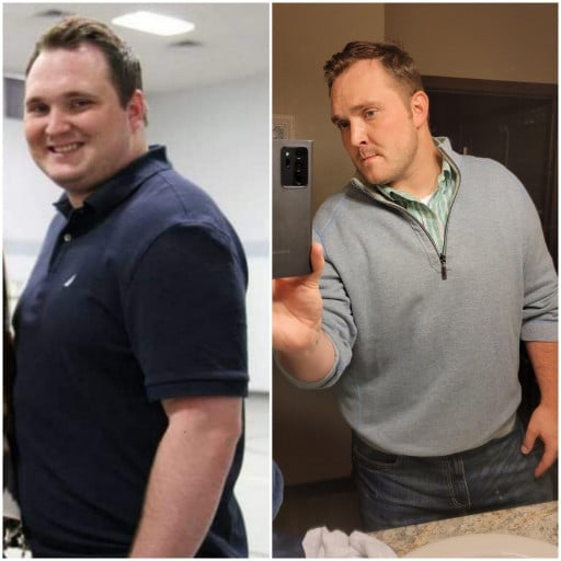 Before and After 55 lbs Weight Loss 6 feet 3 Male 305 lbs to 250 lbs