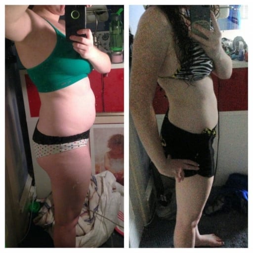 A progress pic of a 5'3" woman showing a fat loss from 137 pounds to 126 pounds. A total loss of 11 pounds.