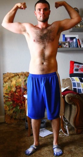 A photo of a 6'0" man showing a fat loss from 204 pounds to 168 pounds. A total loss of 36 pounds.