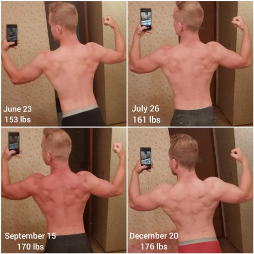 23 lbs Muscle Gain Before and After 5'9 Male 153 lbs to 176 lbs