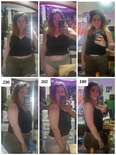 50 lbs Fat Loss Before and After 5'4 Female 230 lbs to 180 lbs