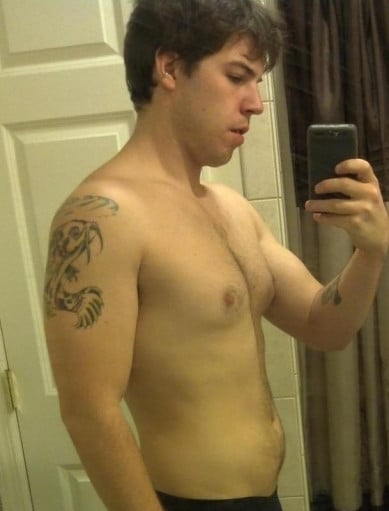 A photo of a 5'11" man showing a weight loss from 238 pounds to 198 pounds. A respectable loss of 40 pounds.