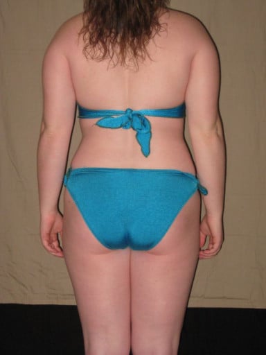 A before and after photo of a 5'3" female showing a snapshot of 165 pounds at a height of 5'3