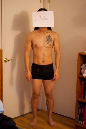 A photo of a 5'4" man showing a snapshot of 124 pounds at a height of 5'4