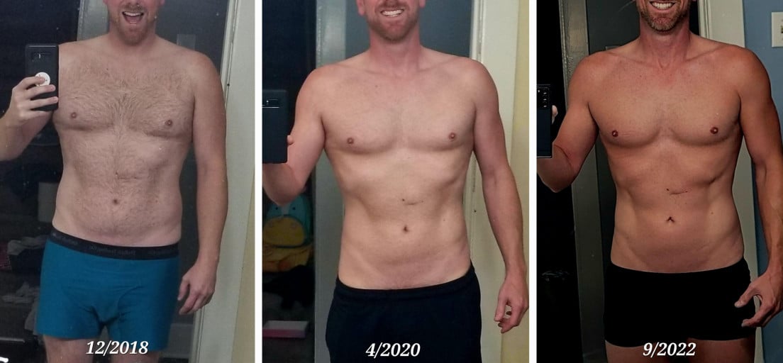 A before and after photo of a 6'0" male showing a weight reduction from 200 pounds to 175 pounds. A respectable loss of 25 pounds.